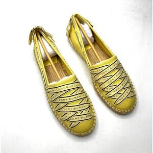 Tory Burch Tory Ribbon Espadrille Blonde Straw Dark Seaweed Yellow Size 9 NEW